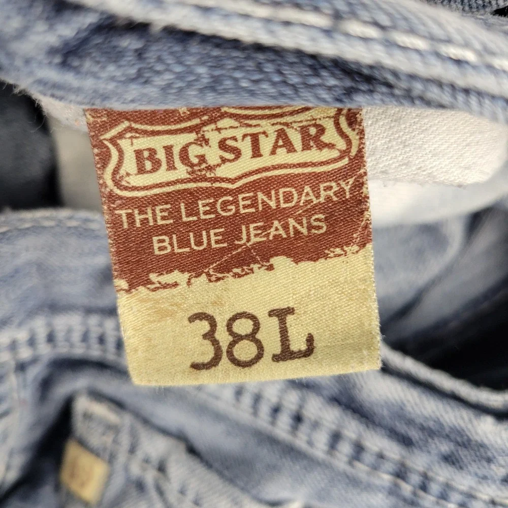 Big Star Jeans Mens 38L Long Blue Voyager Straight Relaxed Loose Faded Whisker